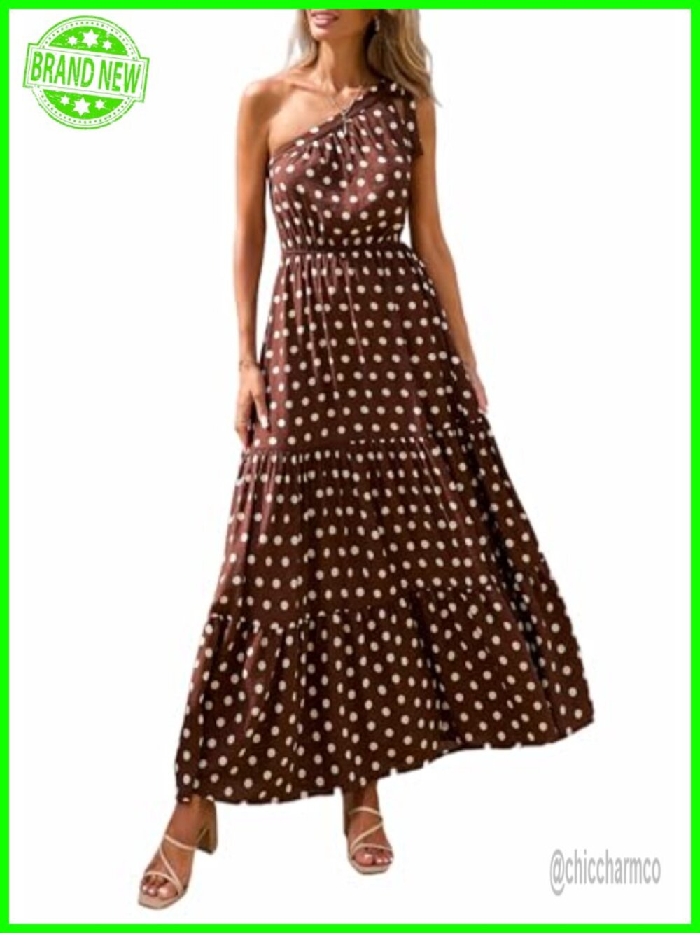 One Shoulder Boho Floral Maxi Dress Sleeveless A-Line High Waist